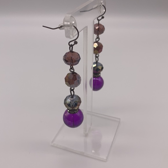 Purple Glass Bead Dangle Earrings - Picture 3 of 6